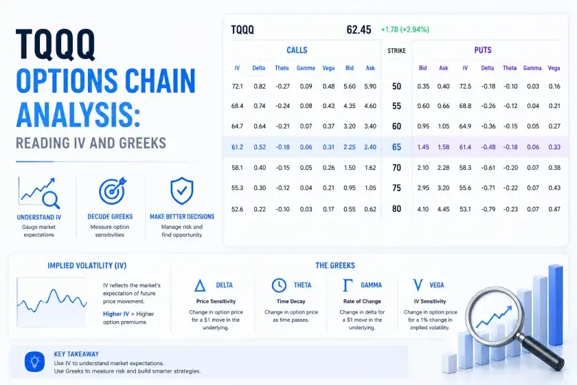 TQQQ Options Chain Analysis: Reading IV and Greeks