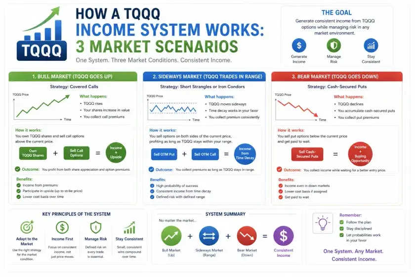 How a TQQQ Income System Works: 3 Market Scenarios