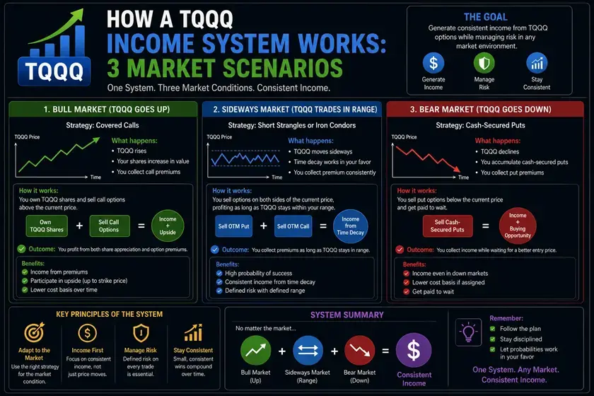 How a TQQQ Income System Works: 3 Market Scenarios